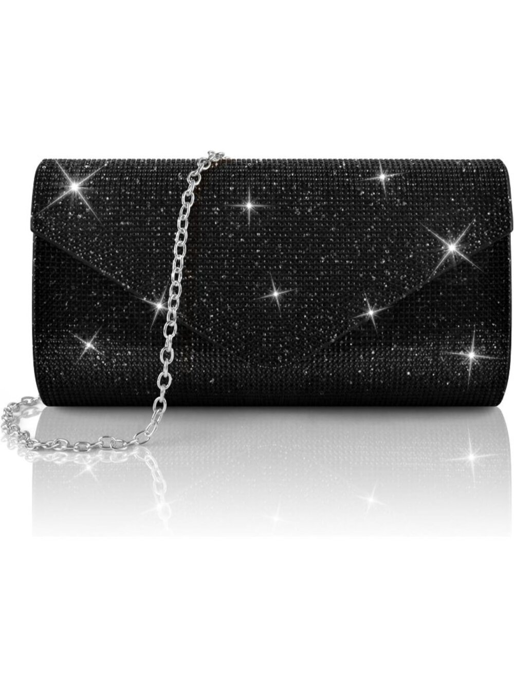Women's Black Rhinestone Clutch Purse Sparkly Glitter Crossbody Bag